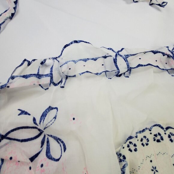 VTG White Blue Waist Half Apron Bow & Fan Cottagecore Farm Chore Boho Chic *READ - Picture 5 of 9
